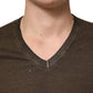 Dark Brown Cotton Tattered Logo Men T-shirt