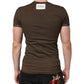 Dark Brown Cotton Tattered Logo Men T-shirt