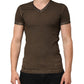 Dark Brown Cotton Tattered Logo Men T-shirt