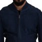 Blue Leather Perforated Full Zip Jacket