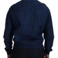 Blue Leather Perforated Full Zip Jacket