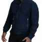 Blue Leather Perforated Full Zip Jacket