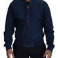 Blue Leather Perforated Full Zip Jacket