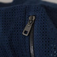 Blue Leather Perforated Full Zip Jacket