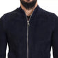 Dark Blue Suede Lambskin Blouson Jacket