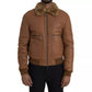 Brown Leather Fur Button Biker Coat Jacket