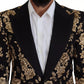 Gold Black Floral Embroidered Jacket Blazer