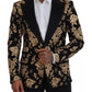 Gold Black Floral Embroidered Jacket Blazer