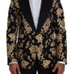 Gold Black Floral Embroidered Jacket Blazer