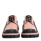 Light Powder Pink Black Leather Lace-Up Shoes