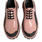 Light Powder Pink Black Leather Lace-Up Shoes