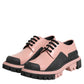 Light Powder Pink Black Leather Lace-Up Shoes