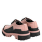 Light Powder Pink Black Leather Lace-Up Shoes