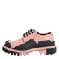 Light Powder Pink Black Leather Lace-Up Shoes