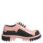 Light Powder Pink Black Leather Lace-Up Shoes