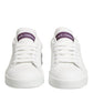 White Purple Leather Low Top Sneakers Shoes