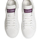 White Purple Leather Low Top Sneakers Shoes