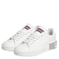 White Purple Leather Low Top Sneakers Shoes