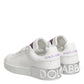 White Purple Leather Low Top Sneakers Shoes