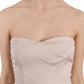 Beige Sequined Flower Flare Ball Gown Dress
