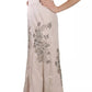 Beige Sequined Flower Flare Ball Gown Dress