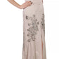 Beige Sequined Flower Flare Ball Gown Dress
