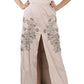 Beige Sequined Flower Flare Ball Gown Dress
