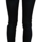 Dark Blue Mid Waist Slim Fit Denim Casual Pants Jeans