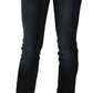 Dark Blue Mid Waist Slim Fit Denim Casual Pants Jeans
