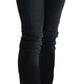 Dark Blue Mid Waist Slim Fit Denim Casual Pants Jeans