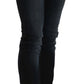 Dark Blue Mid Waist Slim Fit Denim Casual Pants Jeans