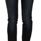 Dark Blue Mid Waist Slim Fit Denim Casual Pants Jeans