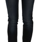 Dark Blue Mid Waist Slim Fit Denim Casual Pants Jeans