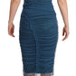 Blue Mesh Trim Ruched Tulle Sheath Dress