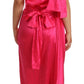 Pink Sheath Silk Bow Open Shoulder Dress