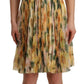 Yellow Floral Print Pleated Maxi Dress