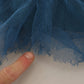 Blue Mesh Trim Ruched Tulle Sheath Dress