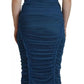 Blue Mesh Trim Ruched Tulle Sheath Dress