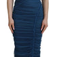 Blue Mesh Trim Ruched Tulle Sheath Dress