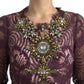 Purple Viscose Crystal A-Line Gown Dress