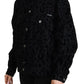 Cotton Black Leopard Long Sleeve Denim Jacket