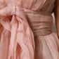 Pink Silk Chiffon A-line Pleated Midi Dress
