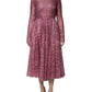 Pink Floral Lace Long Sleeve Midi Dress