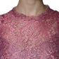 Pink Floral Lace Long Sleeve Midi Dress