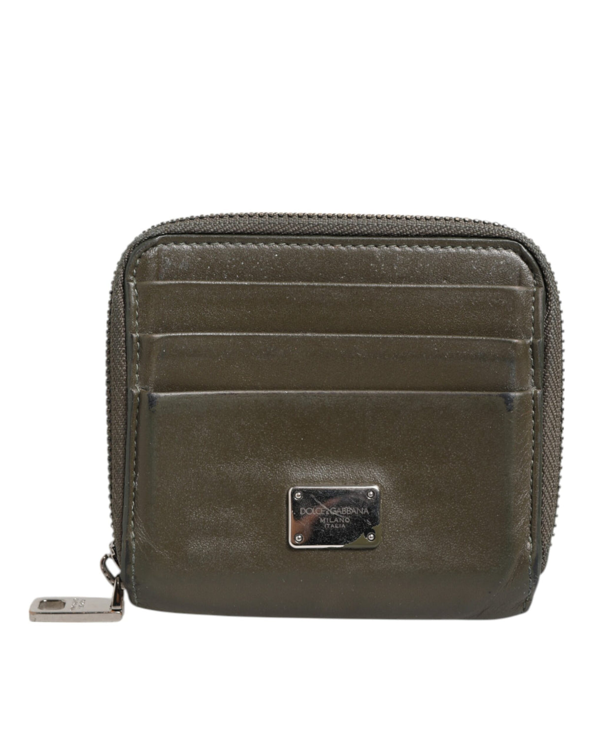 Military Green Leather Logo Plaque Card Holder Coin Purse Wallet