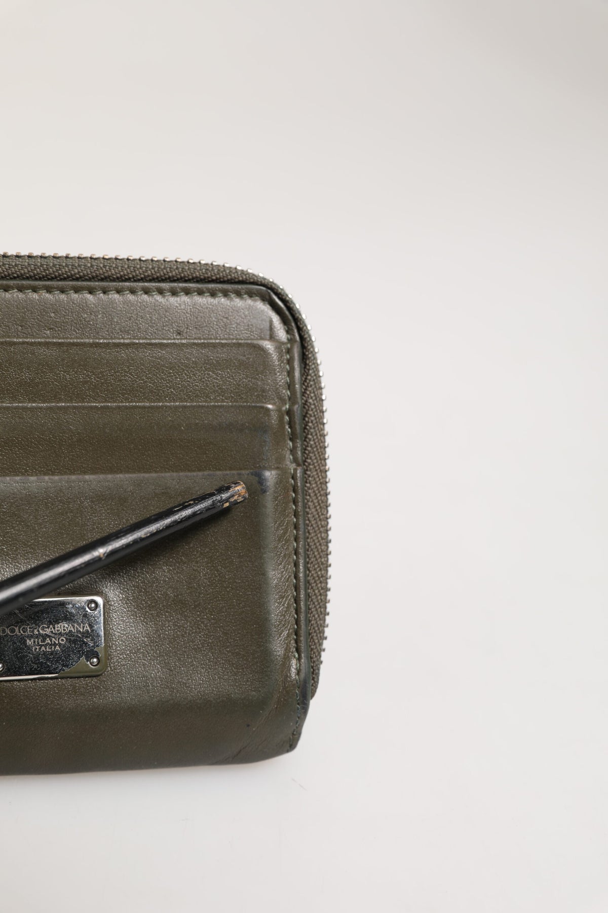Military Green Leather Logo Plaque Card Holder Coin Purse Wallet