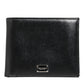 Black Leather Plaque Logo Bifold Men Card Holder Wallet