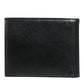 Black Leather Plaque Logo Bifold Men Card Holder Wallet