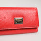 Red Leather Silver Metal Logo Plaque Trifold  Key Holder