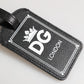 Black Textured Leather DG Logo Travel Luggage Tag Keyring